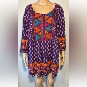 Ulla Popken Women's Blouse Size 28/30 100% Cotton Round Neck Long Sleeve Tunic